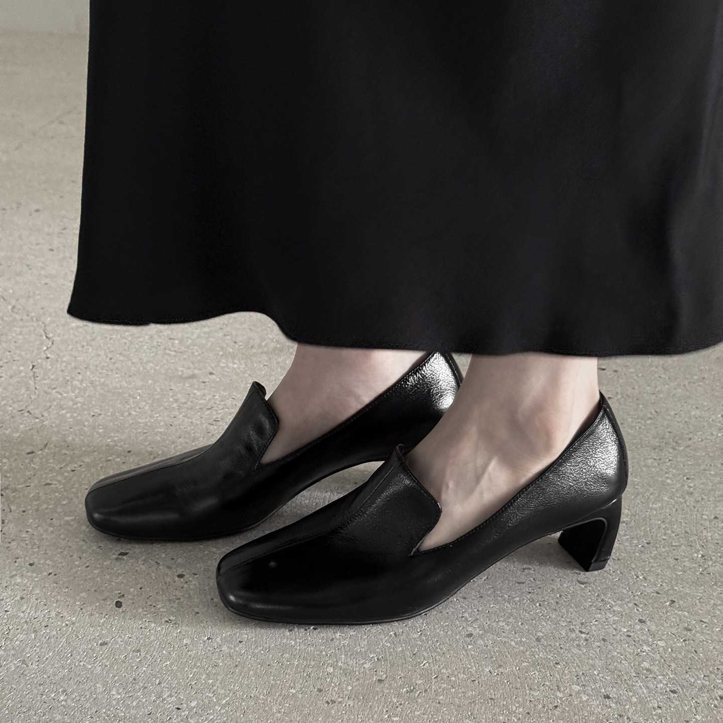 头层牛皮2025新款法式复古方头5cm粗跟高跟鞋女百搭通勤鞋女巫鞋