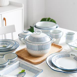 西田木雨渔火系列日式陶瓷餐具家用米饭碗面碗碟子杯子菜盘大汤碗