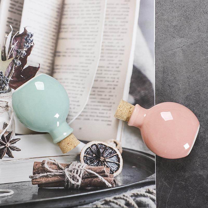 隆利瓷典陶瓷小瓶子创意家居迷你陶瓷花瓶摆件装饰木塞小花瓶扁圆