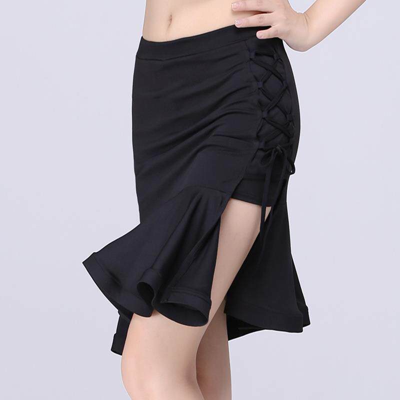 新款拉丁舞蹈服装成人女拉丁广场舞裙下装半身裙交叉带短裙鱼骨裙