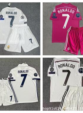 1617赛季复古儿童皇M短袖套装儿童巴萨足球服厂家直批