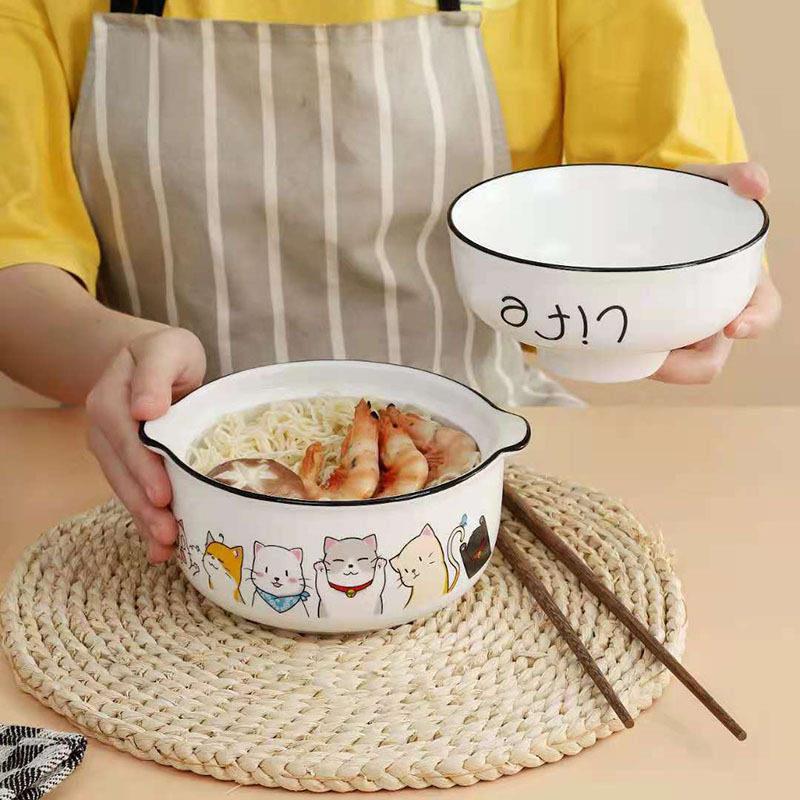 泡面碗陶瓷带盖饭盒学生宿舍用餐具碗筷套装个大号汤饭碗微波炉