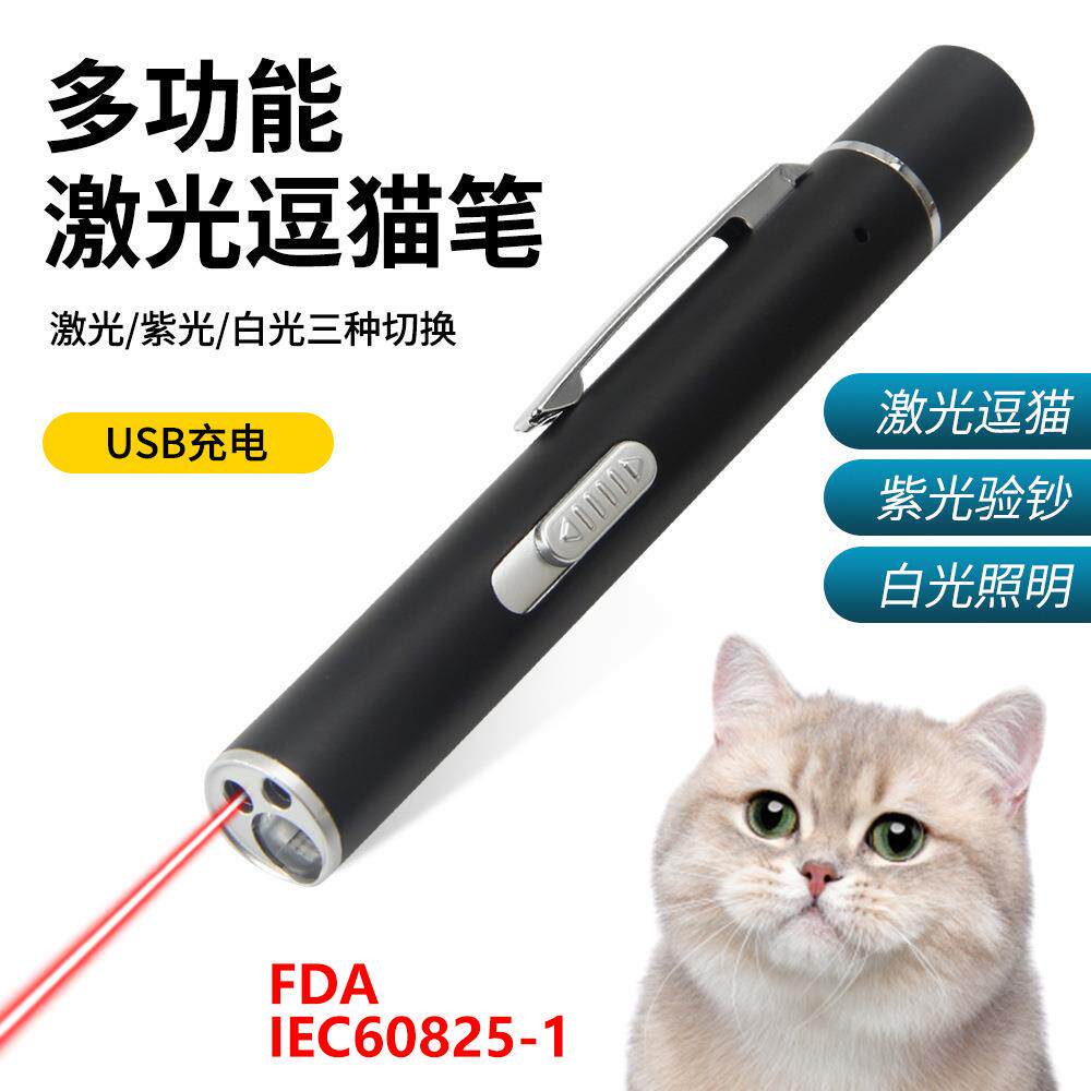三合一功能逗猫笔尾盖磁吸跨境验猫藓红外线充电金属激光逗猫棒