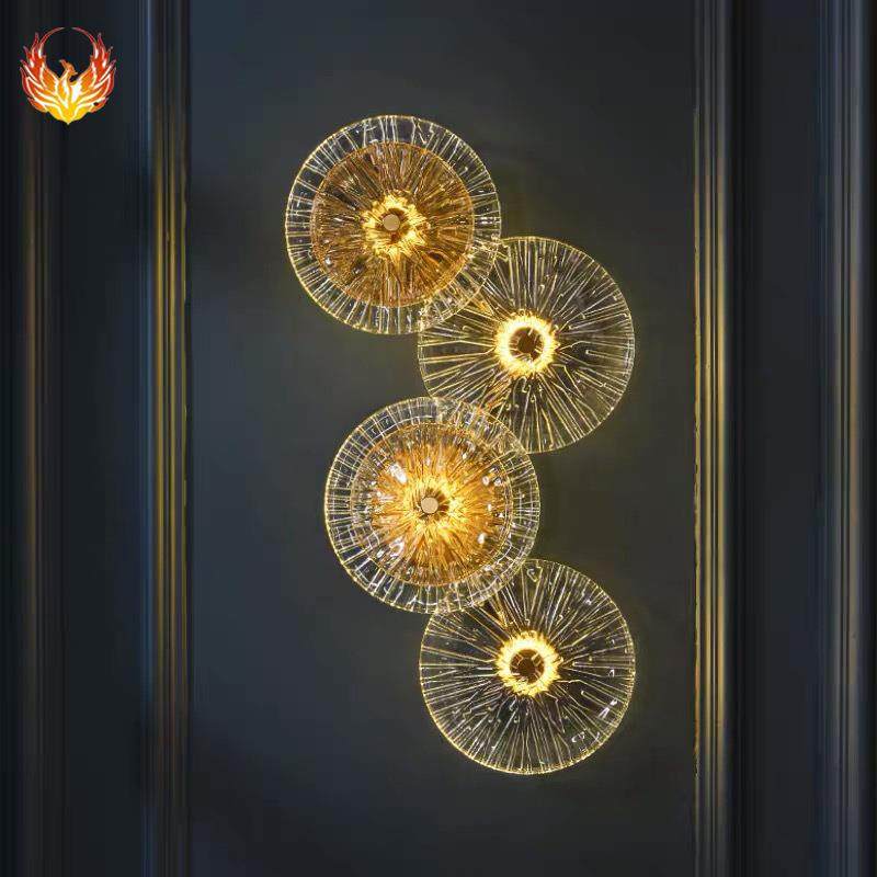 高级感后现代轻奢客厅酒店大堂背景墙装饰简约创意过道水晶壁灯