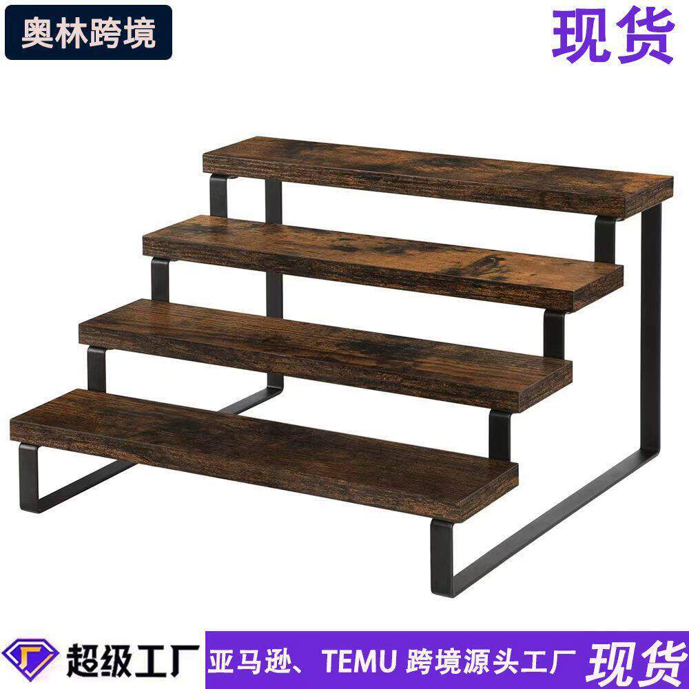亚马逊木制展示架四层厨房柜台架香料架收纳架分层台面展示架