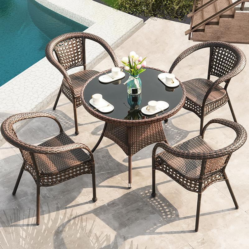 户外桌椅藤椅三件套组合阳台休闲露台小茶几庭院铁艺藤编滕腾椅子