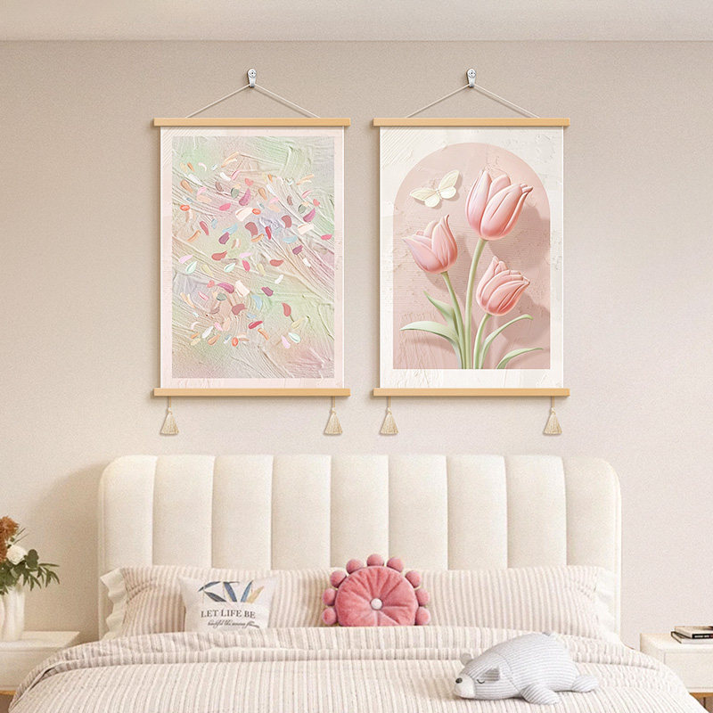 奶油风主卧室床头装饰画现代简约玫瑰抽象人物壁画原木风餐厅挂画