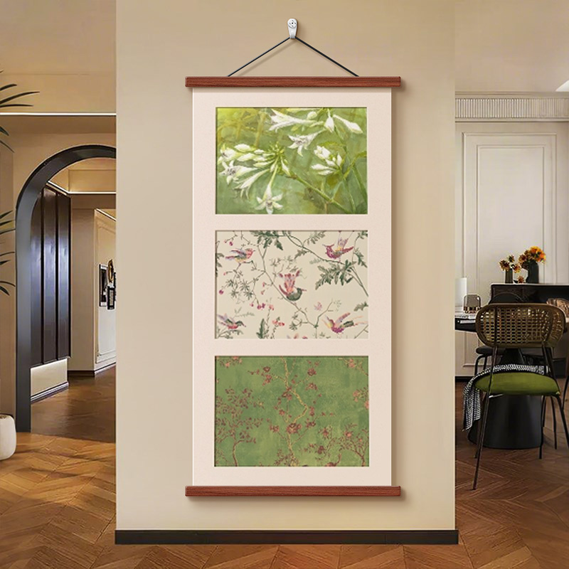 绿色花卉法式中古风玄关装饰画客厅清新摆画餐厅挂画复古卧室壁画图片