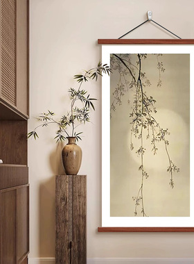 新中式月下玄关装饰画宋代美学竹子挂画中古风茶室书房背景墙壁画