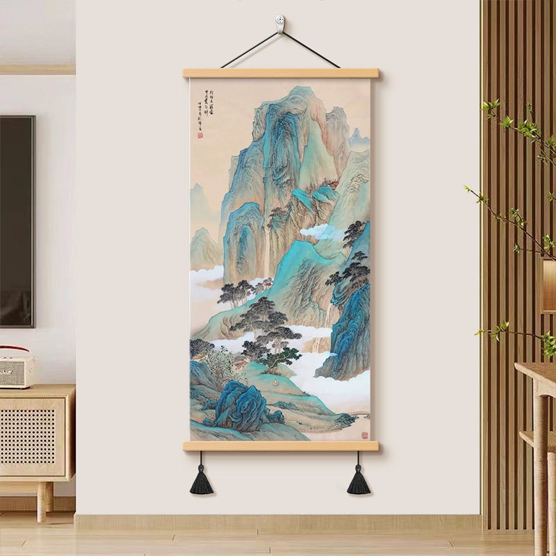 新中式玄关装饰画客厅书房走廊过道墙壁画办公室意境山水招财挂画