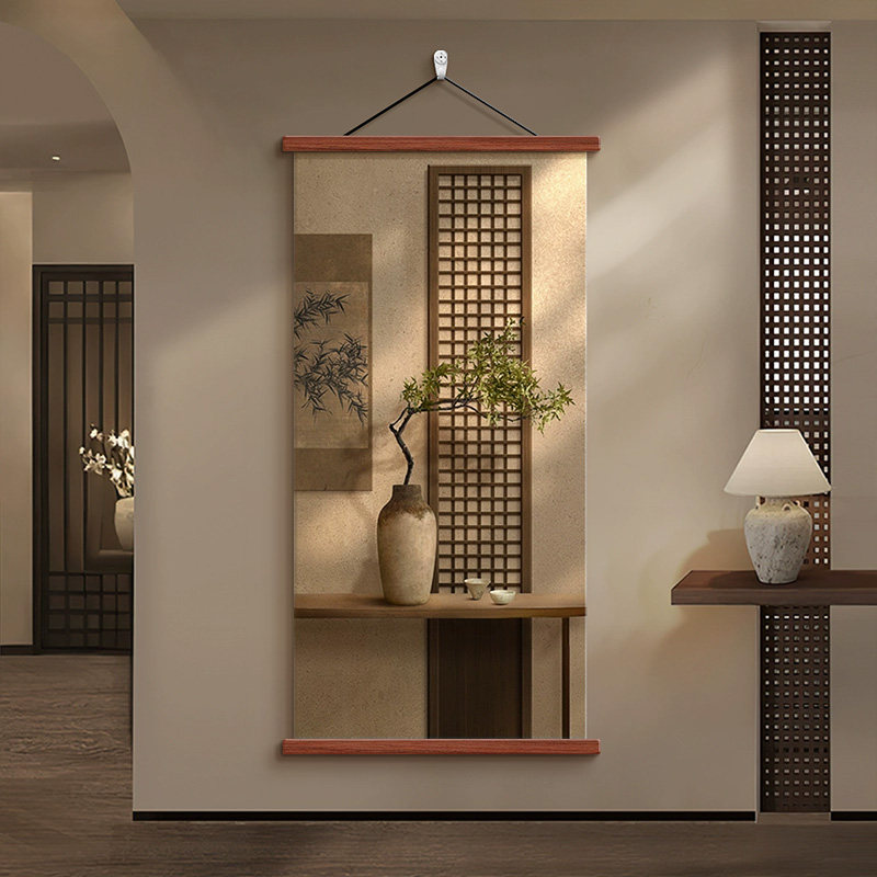 新中式禅意绿植玄关挂画