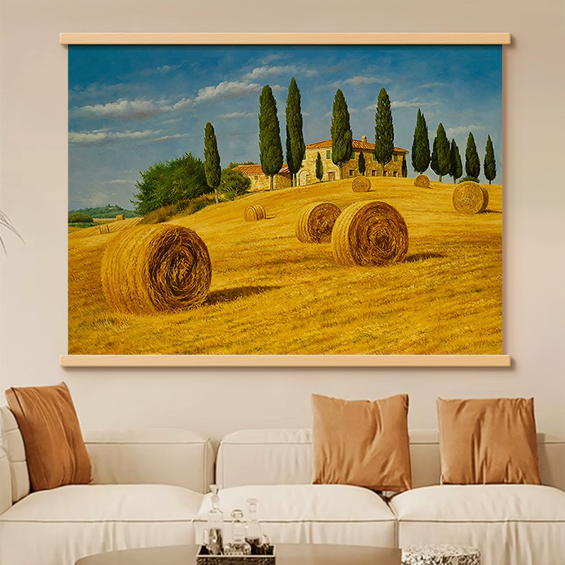 现代梵高名画丰收麦田油画挂画
