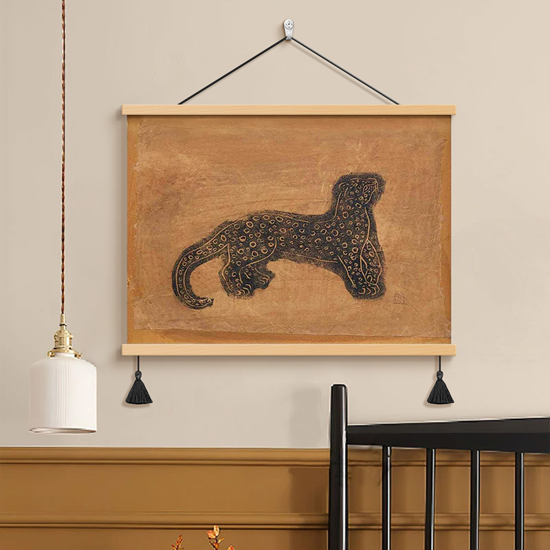 名家中古画金钱豹客厅装饰画法式艺术卧室背景餐厅复古挂画壁画