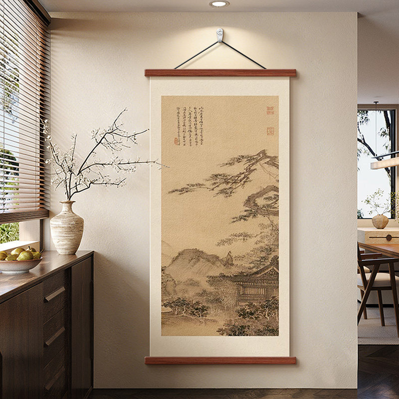 山水图宋代美学玄关装饰画新中式禅意入户进门走廊过道背景墙挂画