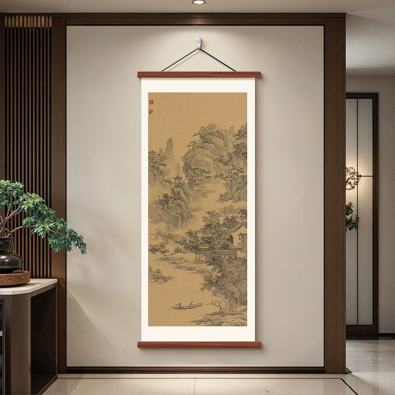 新中式仿古山水玄关走廊装饰画酒店大堂过道墙宋代风景大尺寸挂画