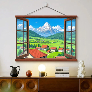 窗外的风景画卧室治愈系挂画框客厅沙发背景墙壁艺术假窗户装饰画