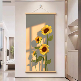 现代简约向日葵客厅装饰画光影花卉沙发背景墙装饰画玄关卷轴挂画
