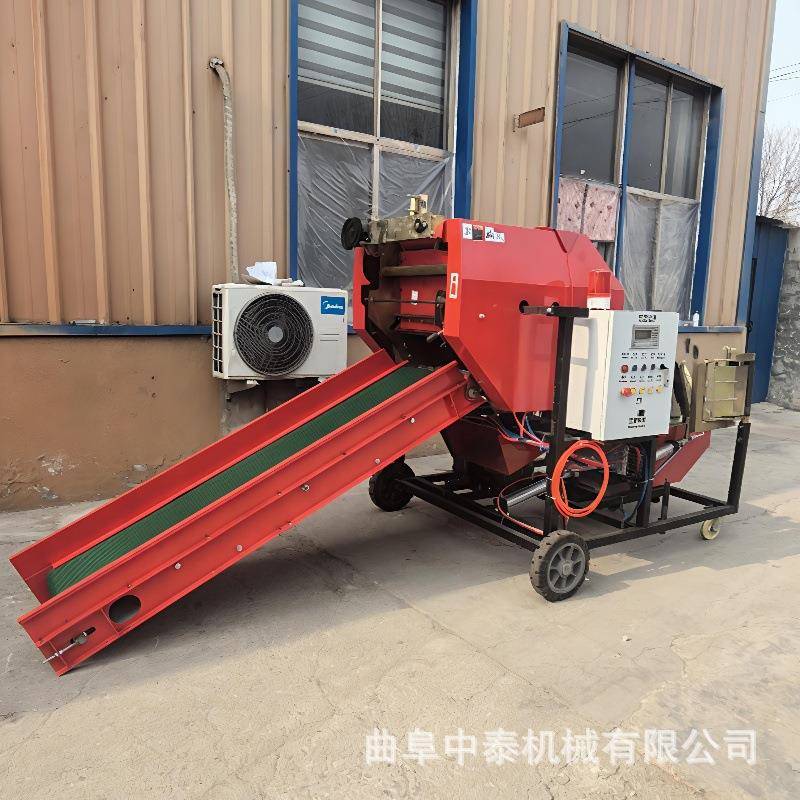 牧场饲草压制打捆机玉米秸秆发酵保鲜包膜机苜蓿草粉碎自动裹包机