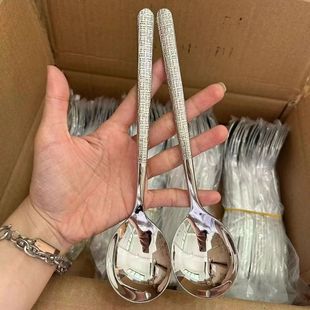 锤纹不锈钢西餐主餐家用吃饭勺调羹高颜值分餐分菜勺公勺 勺子韩式
