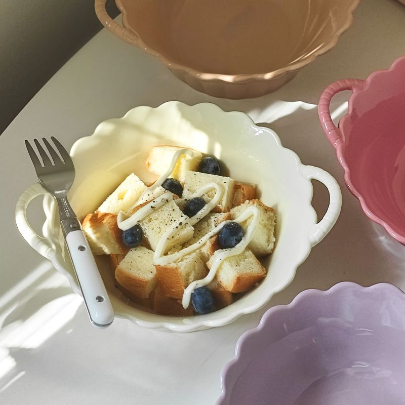 奶油风双耳面碗家用陶瓷汤盆水果沙拉碗螺蛳粉碗吃泡拉面碗釉下彩