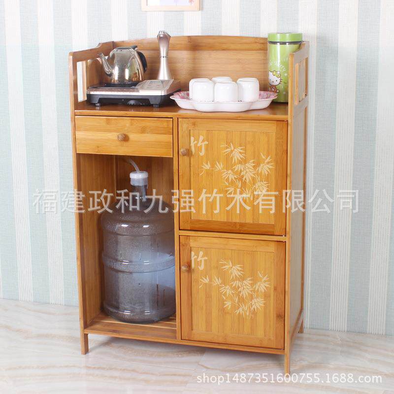 九强 收纳储物柜微波炉柜 楠竹厨房家具茶水碗柜 单抽双门厨柜