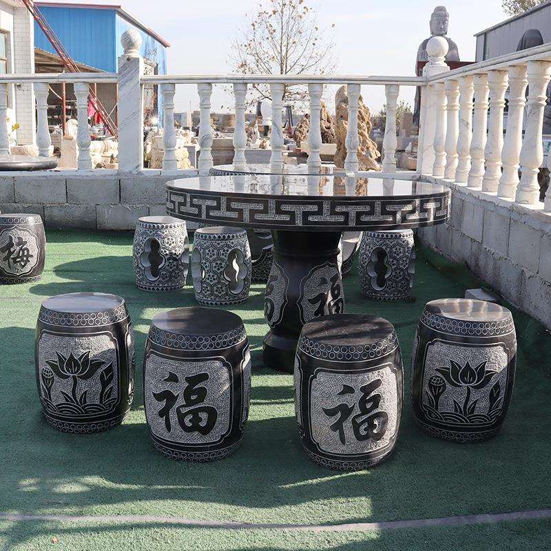 石桌石凳庭院花园别墅家用圆桌青石户外休闲石头桌子仿古石桌摆件