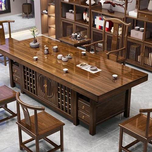 大板实木原木茶桌椅组合一桌五椅新中式茶几办公室家用泡茶台禅意