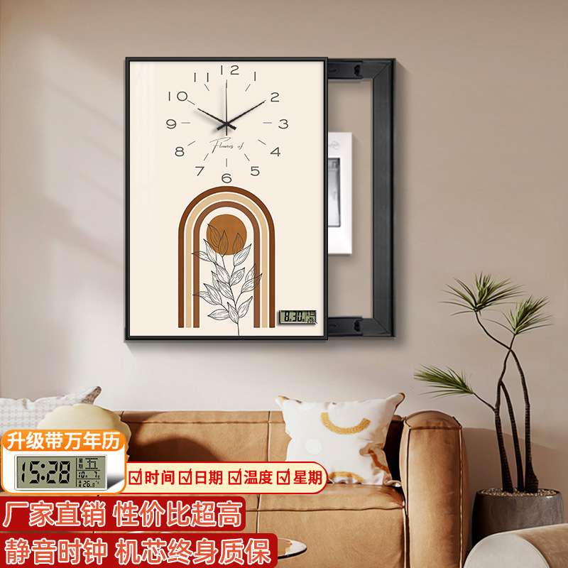 电表箱装饰画带钟表万年历几何抽象莫兰迪色遮挡配电箱电闸盒挂画
