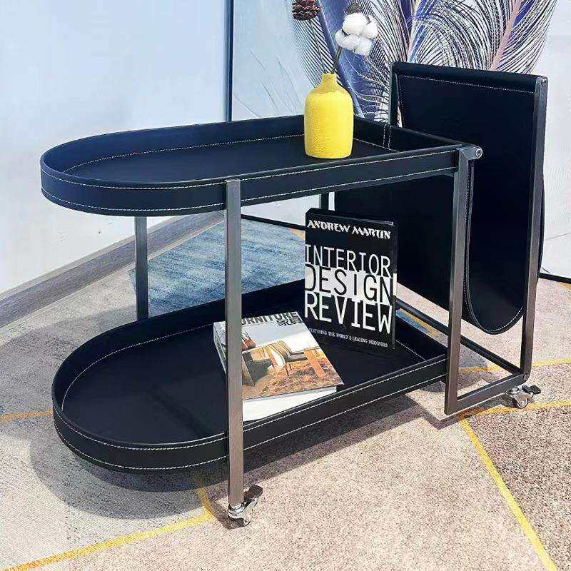 意式轻奢马鞍皮可移动客厅沙发阳台茶几边几小推车现代极简小茶几