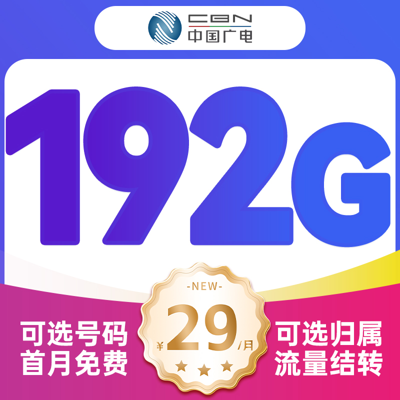 中国广电流量卡低月租套餐全国通用电话卡手机卡5G纯上网高速流量