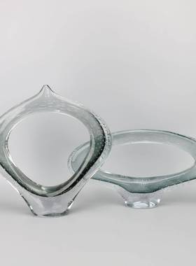 现代轻奢渐变墨绿色琉璃艺术摆件客厅酒店样板间售楼部家居装饰品