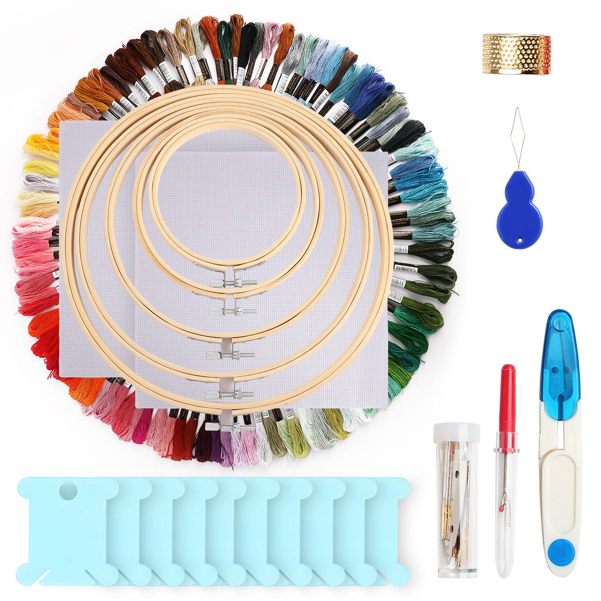 跨境绣线套装绣圈绣绷十字绣线工具套装DIY手工十字刺绣100色绣线