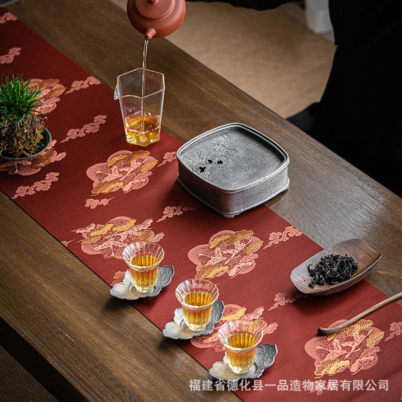 高端防水桌旗织锦缎麂皮绒茶席茶道中式禅意茶旗茶桌布西阵织桌垫