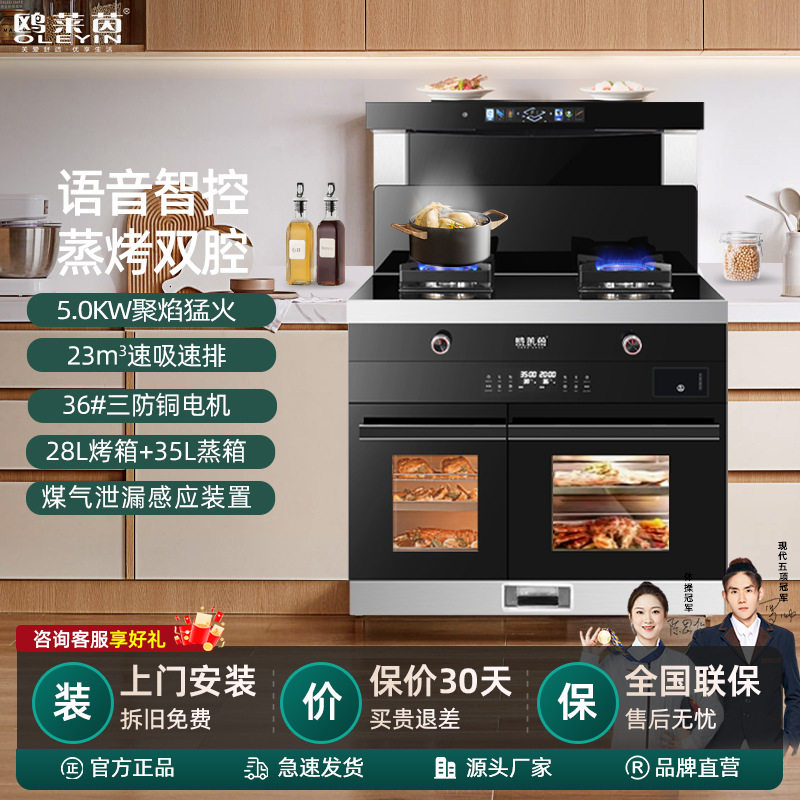 现货集成灶家用蒸烤灶厨房烟灶消天然气液化气下排式语音控集成灶