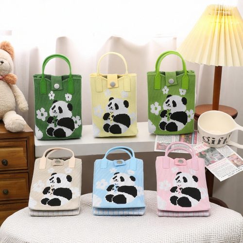 新款熊猫手机包出门手提针织包包