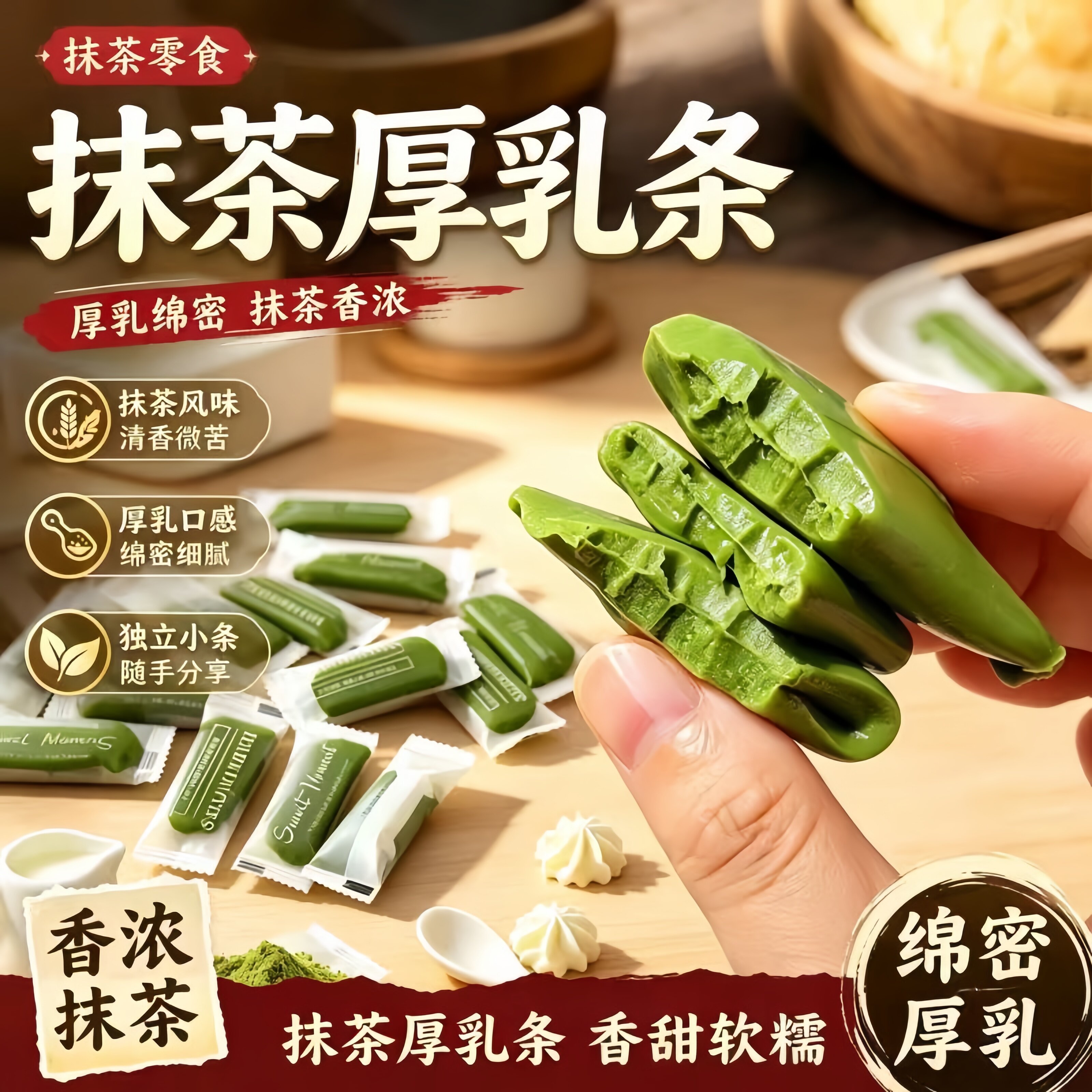 抹茶厚乳条奶香浓郁解馋休闲小零食抹茶奶条糖果软糖独立包装