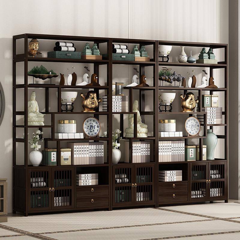 博古架实木新中式置物架客厅多宝阁架子书柜储物柜一体展示柜收纳