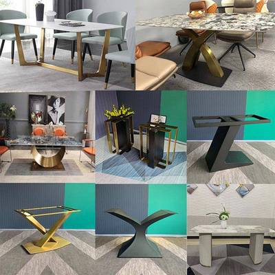 轻奢岩板餐桌底座支架铁艺碳素钢桌子腿大理石不锈钢餐桌腿餐台脚