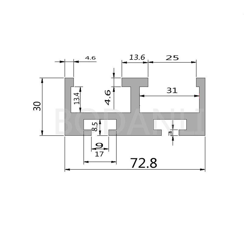 铝合金导轨 3070U型槽双导轨6063双开门导轨 工业移门专用铝型材