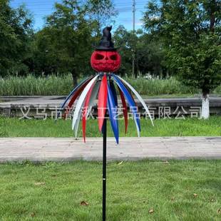 新款万圣节南瓜铁艺旋转哈洛风旋转器铁艺风车户外装饰地插