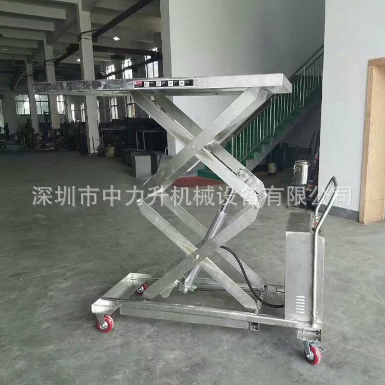04不锈钢移动电动升降平台车不锈钢手推电升充电式平台车