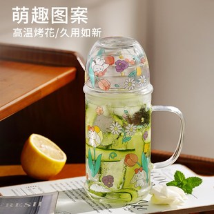 高硼硅耐热玻璃水壶办公室带刻度贴花一人饮家用大容量一壶一杯