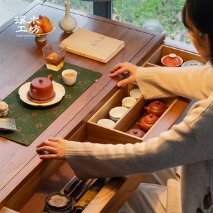 实木茶桌椅组合家用阳台小户型茶台办公室泡茶桌子 溪木工坊新中式