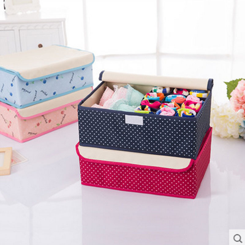 布艺内衣收纳盒布艺多格家用整理B箱装袜子内裤分格三合一有盖w