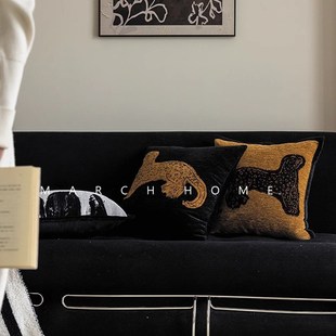 新中式绒布刺绣客厅沙发抱枕中古风复古靠垫名宿U样板间床头靠枕