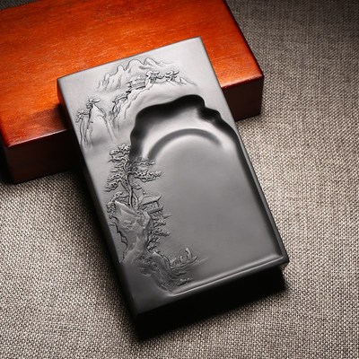 非遗安徽歙县砚台歙砚水墨徽州天然原石可磨墨条书法专用毛笔墨砚