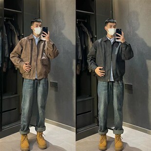 重头来过美式棕色皮n衣外套秋季穿搭复古风宽松休闲垫肩飞行员夹