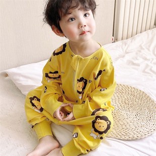 连体衣男款儿童纯棉睡衣男童春秋款婴儿睡袍宝宝连U身男宝女童男