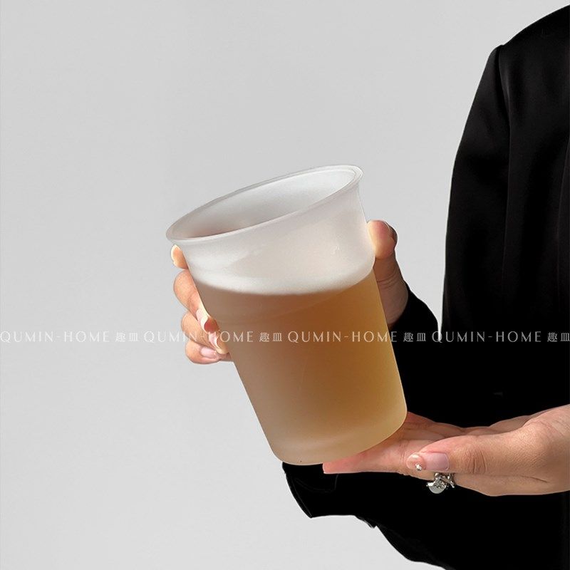 Qumin个性创意磨砂质感设计玻璃D杯敞口咖啡杯饮品杯办公高颜水杯,餐饮具,玻璃杯,淘宝优惠券,粉丝福利购,淘宝优惠卷
