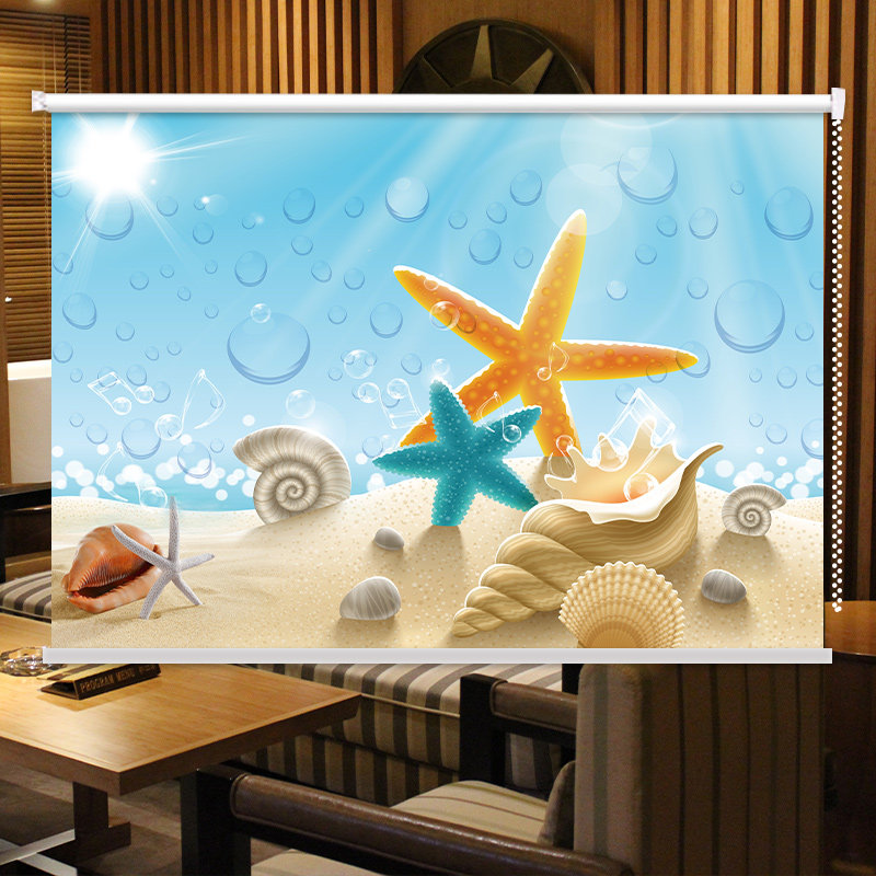 定制风景画卷帘办公室客厅u厨房卫生间防水防晒遮阳手拉式升降窗